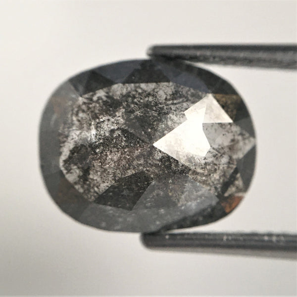 4.33 Ct Oval shape rose cut salt and pepper natural loose diamond, 11.87 mm x 9.57 mm x 4.39 mm grey color diamond, conflict free SJ71/13