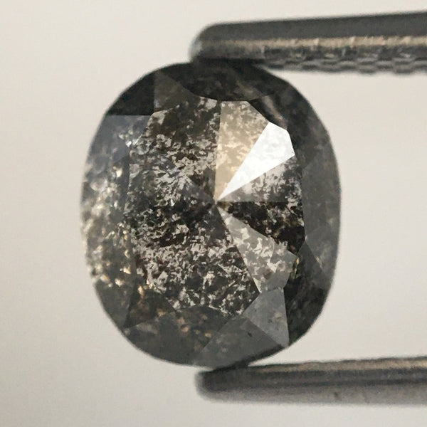 1.46 Ct Oval shape salt and pepper natural loose diamond, 6.71 x 5.73 x 4.01 mm Gray & black brilliant cut diamond, conflict free SJ71/53