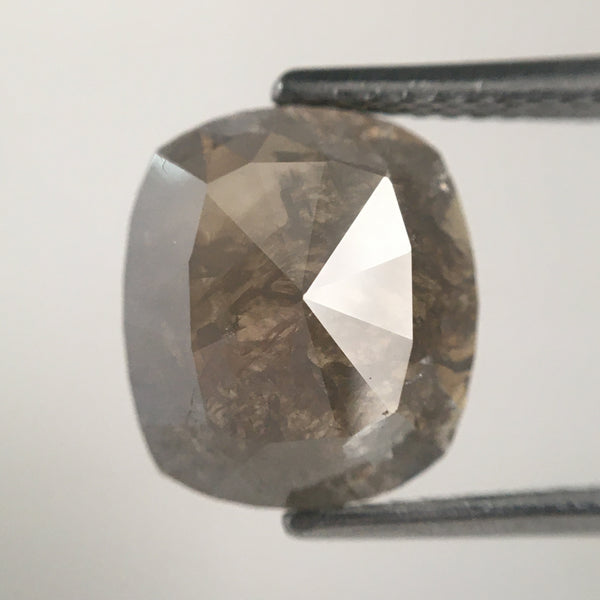 2.92 Ct Cushion Shape Brownish Grey Color Natural Loose Diamond 10.50 mm X 9.30 mm, Cushion Shape Rose Cut Natural Loose Diamond SJ13/23