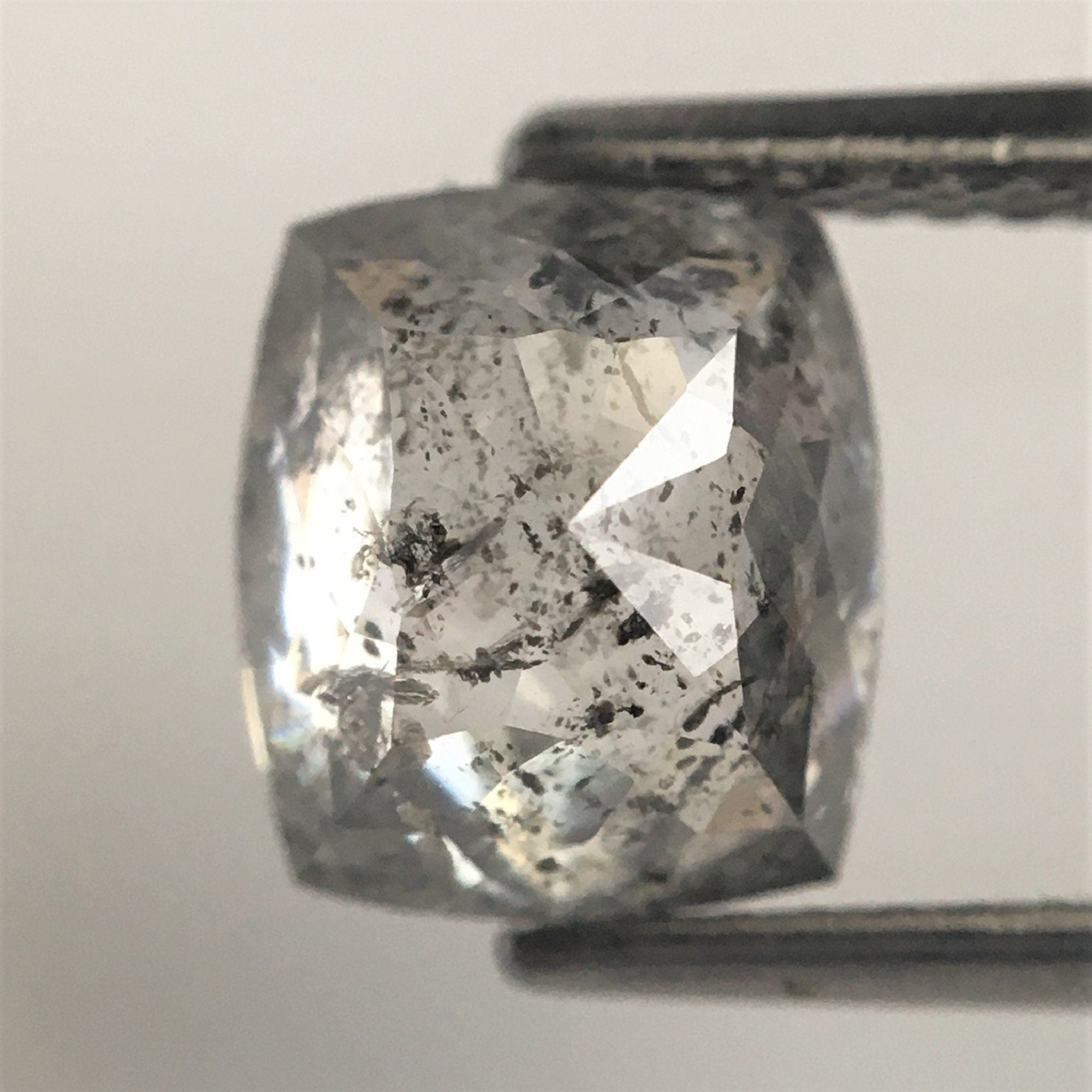 2.03 Ct Cushion shape salt and pepper loose diamond, 7.66 mm x 6.77 mm x 4.16 mm Cushion rose cut grey color diamond, conflict free SJ71/07