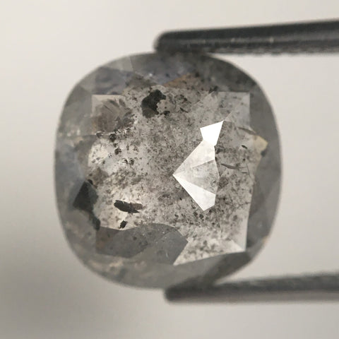 4.11 Ct Cushion shape salt and pepper loose diamond, 10.73 mm x 10.26 mm x 4.19 mm Cushion rose cut grey color diamond conflict free SJ71/14