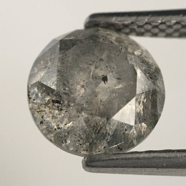 1.86 Ct Round Brilliant cut Natural Loose Diamond, 7.30 mm x 5.06 mm Salt And Pepper i3 Clarity, Gray and Black Round Loose Diamond SJ72/28