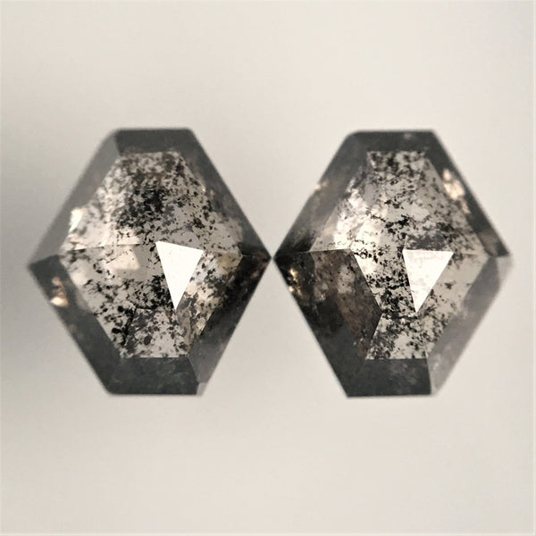 1.78 Ct Hexagon shape natural diamond, 6.43 mm x 7.20 mm x 2.47 mm Pair Hexagon Shape Base Flat Gray & black salt and pepper diamond SJ71/87