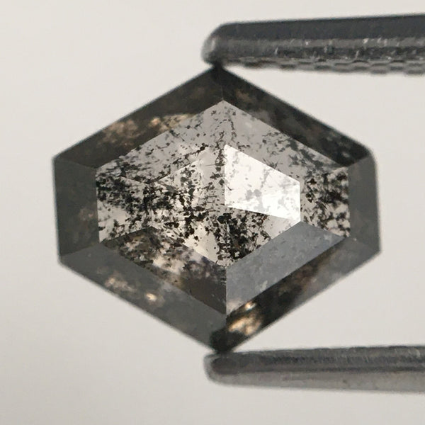 1.78 Ct Hexagon shape natural diamond, 6.43 mm x 7.20 mm x 2.47 mm Pair Hexagon Shape Base Flat Gray & black salt and pepper diamond SJ71/87