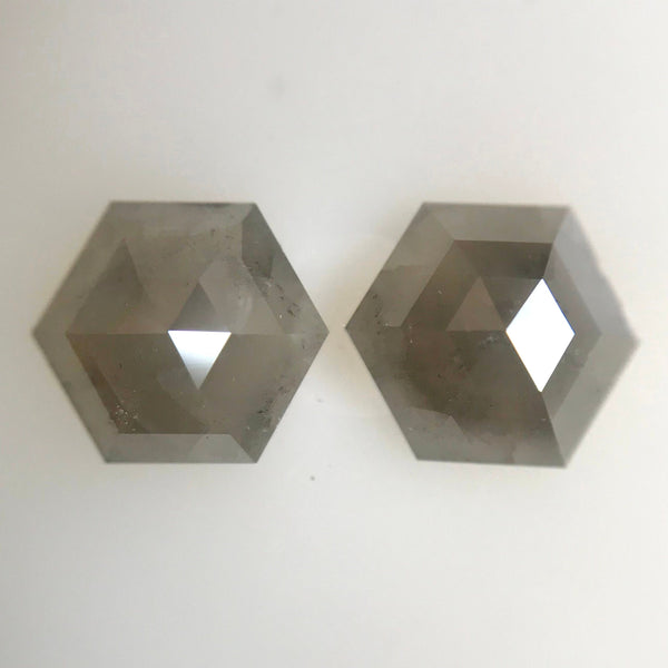 2.50 Carat Hexagon Cut Natural Loose Diamond, 8.00 mm x 6.85 mm x 3.20 mm Natural Hexagon Shape Dark Gray Color Diamond Pair SJ31/11