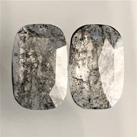 8.19 Ct Oval Shape Rose Cut Salt and Pepper Natural Loose Diamond Pair, 15.65 mm x 10.06 mm x 2.10 mm Oval Shape Loose Diamond SJ74/03