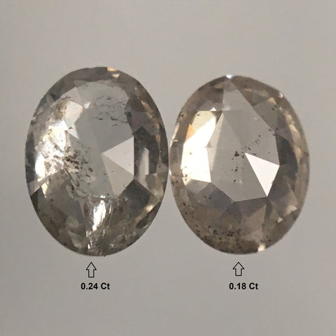 0.42 Ct Oval Shape Rose Cut Natural Loose Diamond 2 Pcs, 4.43 mm x 3.26 mm x 1.87 mm Fancy Gray Color Oval Shape Loose Diamond SJ73/14