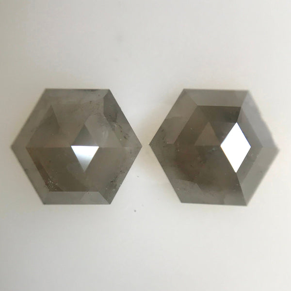 2.50 Carat Hexagon Cut Natural Loose Diamond, 8.00 mm x 6.85 mm x 3.20 mm Natural Hexagon Shape Dark Gray Color Diamond Pair SJ31/11