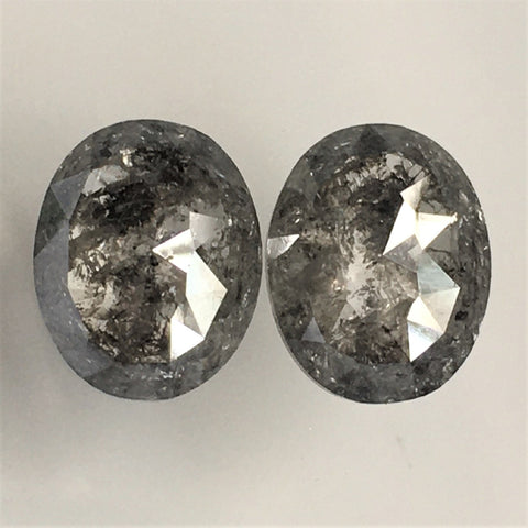 8.52 Ct Oval Shape Salt and Pepper Natural Loose Diamond Pair, 12.08 mm x 9.68 mm x 4.05 mm Rose Cut Oval Shape Loose Diamond SJ74/02