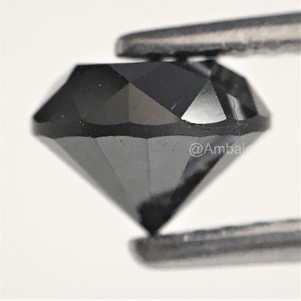 1.34 Ct Round Brilliant Cut Loose Natural Diamond 6.46 mm x 4.73 mm, Heated Black round Cut Natural Loose Diamond best for ring SJ74/15