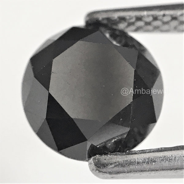 1.34 Ct Round Brilliant Cut Loose Natural Diamond 6.46 mm x 4.73 mm, Heated Black round Cut Natural Loose Diamond best for ring SJ74/15