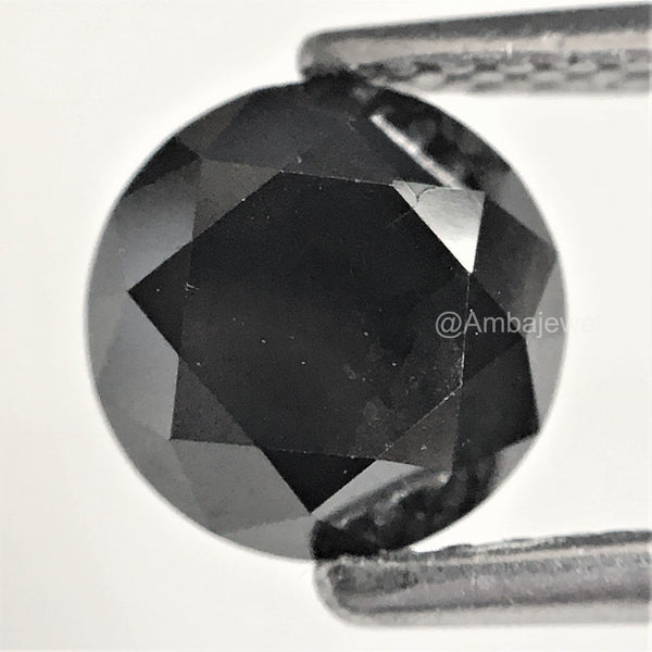 1.34 Ct Round Brilliant Cut Loose Natural Diamond 6.46 mm x 4.73 mm, Heated Black round Cut Natural Loose Diamond best for ring SJ74/15