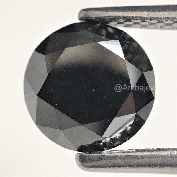 1.45 Ct Round Brilliant Cut Loose Natural Diamond 6.60 mm x 4.92 mm, Heated Black Round Cut Natural Loose Diamond best for ring SJ74/17