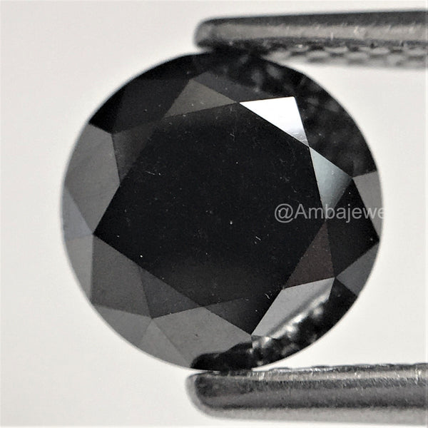 1.45 Ct Round Brilliant Cut Loose Natural Diamond 6.60 mm x 4.92 mm, Heated Black Round Cut Natural Loose Diamond best for ring SJ74/17