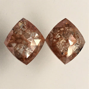 Pair 3.31 Ct Cushion Shape Reddish Brown Natural Loose Diamond, 10.32 mm X 8.91 mm X 2.64 mm, Cushion Shape Rose Cut Natural Diamond SJ12/18