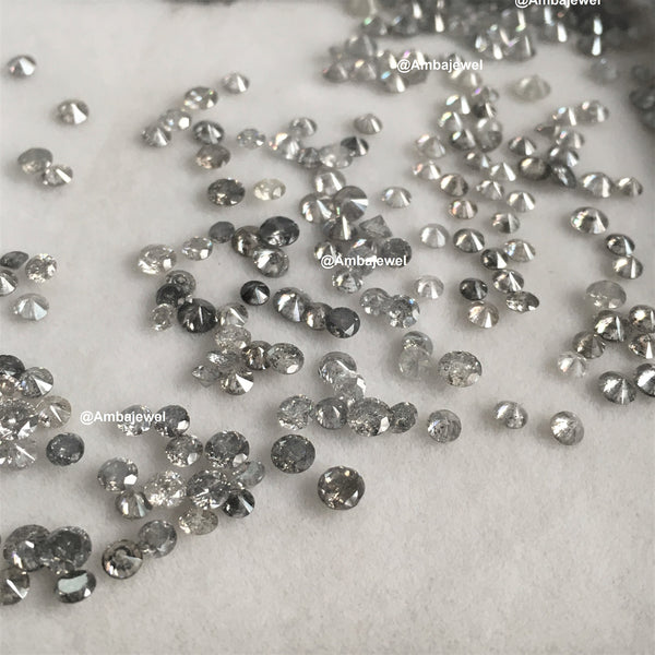 1.00 Ct lot, 2.30 mm to 2.40 mm Natural Salt and Pepper Round Brilliant Cut Diamond, 16 to 21 Pcs Diamond, Polished Round Cut Diamond