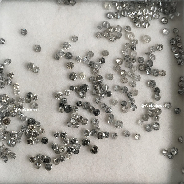 1.00 Ct lot, 2.30 mm to 2.40 mm Natural Salt and Pepper Round Brilliant Cut Diamond, 16 to 21 Pcs Diamond, Polished Round Cut Diamond