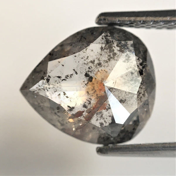 2.04 Ct Pear Shape natural loose diamond salt and pepper, 10.07 x 8.85 x 2.84 mm Flat Base pear shape natural diamond SJ75/15