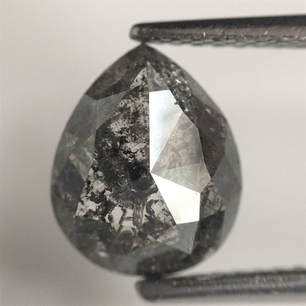 1.51 Ct Pear Shape natural loose diamond salt and pepper, 8.97 x 7.33 x 2.94 mm Flat-Base pear shape natural diamond SJ75/69