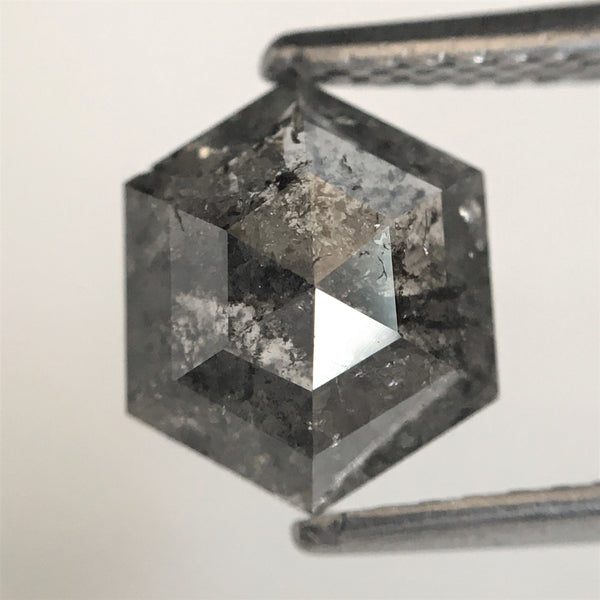 2.02 Ct Natural Loose Diamond Hexagonal Shape Salt and Pepper, 8.28 x 6.95 x 4.02 mm Back-Flat Geometry Shape Natural Loose Diamond SJ75/59