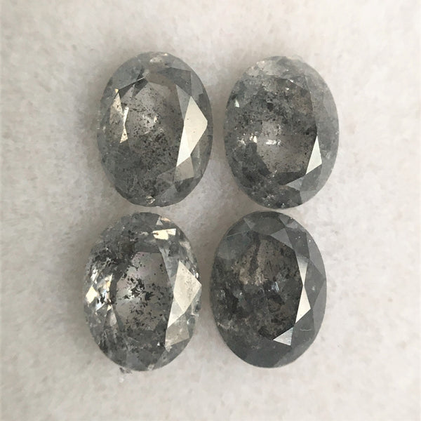 0.80 Ct Natural Loose Diamond, 4.00 x 3.00 mm Oval Shape Full-Cut Grey Salt And Pepper Diamond Pair, 4 Pcs Oval Diamond SJ68/84