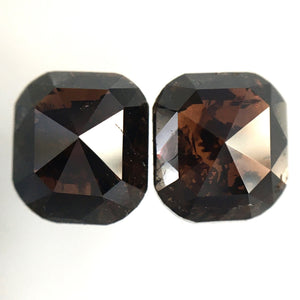 Pair 2.18 Ct Cushion Shape Cognac Brown Natural Loose Diamond 6.65 mm X 5.90 mm, Cushion Shape Rose Cut Natural Loose Diamond SJ20/12