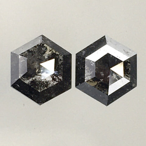 Pair 1.30 Ct Natural Loose Diamond Hexagon Shape 6.10 mm X 5.80 mm Fancy Dark Grey Color Hexagon Cut loose diamond Use for Jewelry SJ20/23