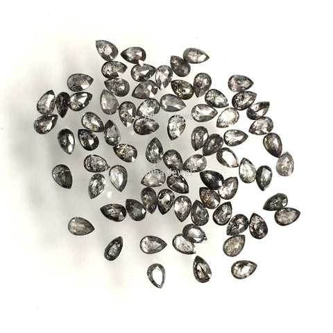 1.00 Ct 3.00 x 2.00 mm Pear Shape Salt and Pepper Rose Cut Diamonds, 12 to 14 Pcs Pear Shape Natural Loose Diamonds lot, Full-Cut Diamond