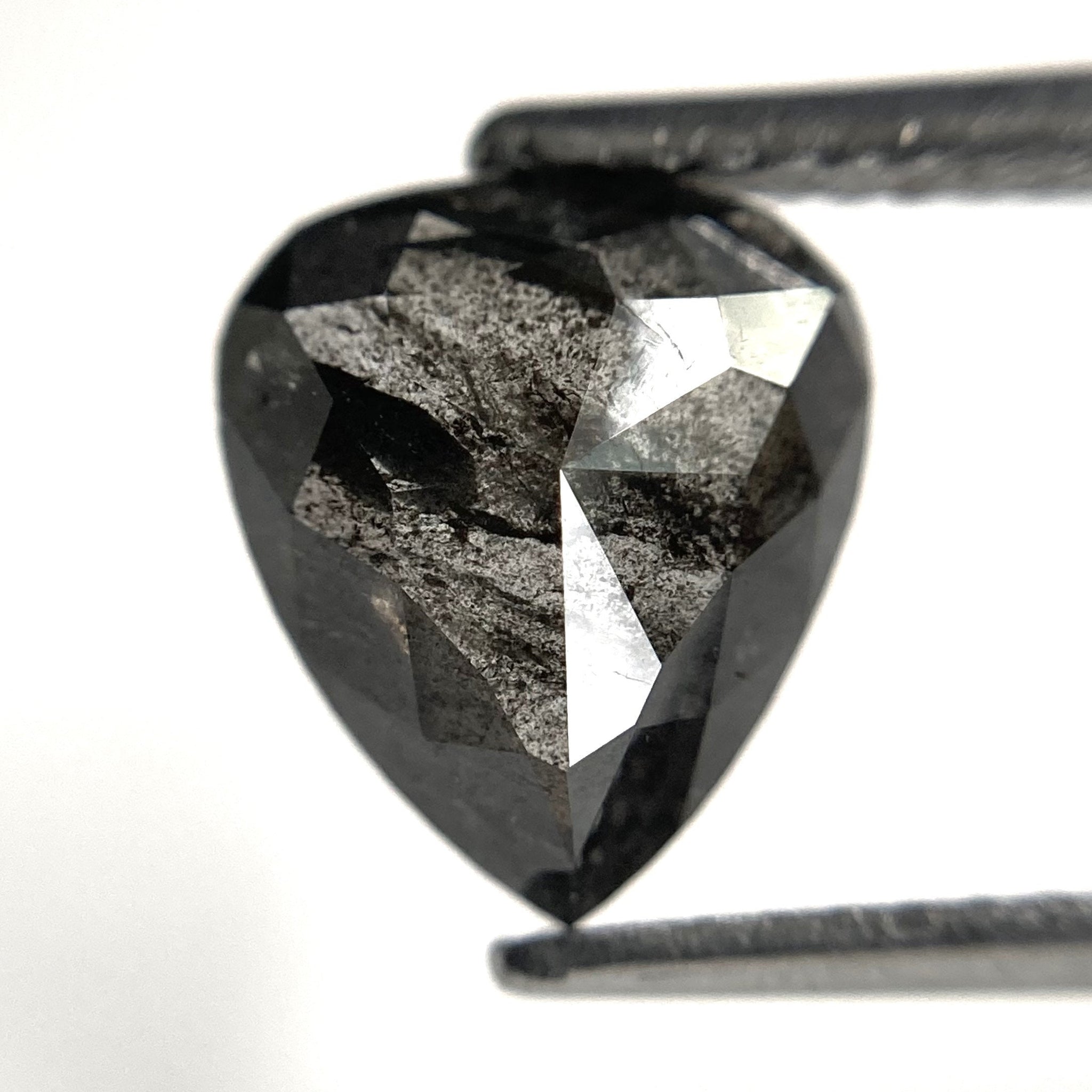 1.53 Ct Pear Shape Natural Loose Diamond Salt and Pepper 9.05 x 7.88 x 2.72 mm Rose Cut Flat-Back Pear Shape Natural Diamond SJ86-10