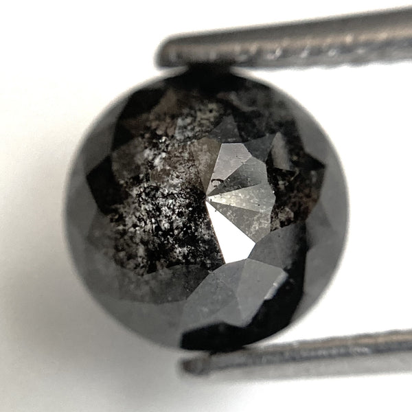 1.80 Ct Round Rose Cut Salt and Pepper Natural Diamond, 7.70 mm x 3.68 mm Grey Black Color Rose Cut Flat Base Natural Diamond SJ87-28