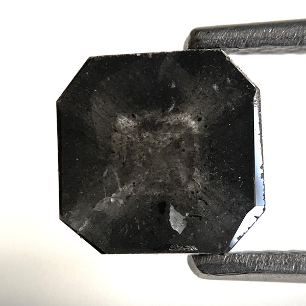 1.81 Ct Salt and Pepper Diamond, Square Emerald Shape Diamond, 7.14 mm x 7.12 mm x 3.43 mm Natural Loose Diamond, Flat back Emerald SJ87-69