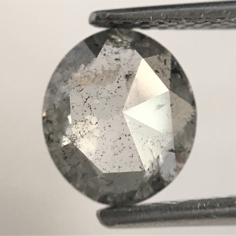 1.33 Ct Natural loose diamond Oval Shape Rose-Cut Salt and Pepper, 8.17 MM x 7.10 MM x 2.74 MM Flat-Base Oval shape natural diamond, SJ76-14