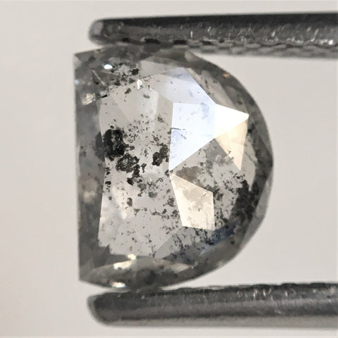 0.94 Ct Natural Loose Diamond Half moon Salt and Pepper 6.85 mm x 5.52 mm x 2.49 mm Flat-Base D-Shape Rose Cut Natural Loose Diamond SJ76-18