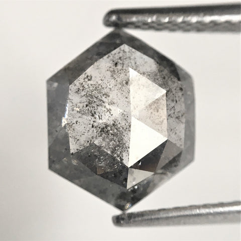 2.04 Ct Natural loose diamond Hexagon Shape Salt and Pepper, 10.16 mm x 8.14 mm x 3.12 mm Hexagonal shape natural diamond, SJ76-31