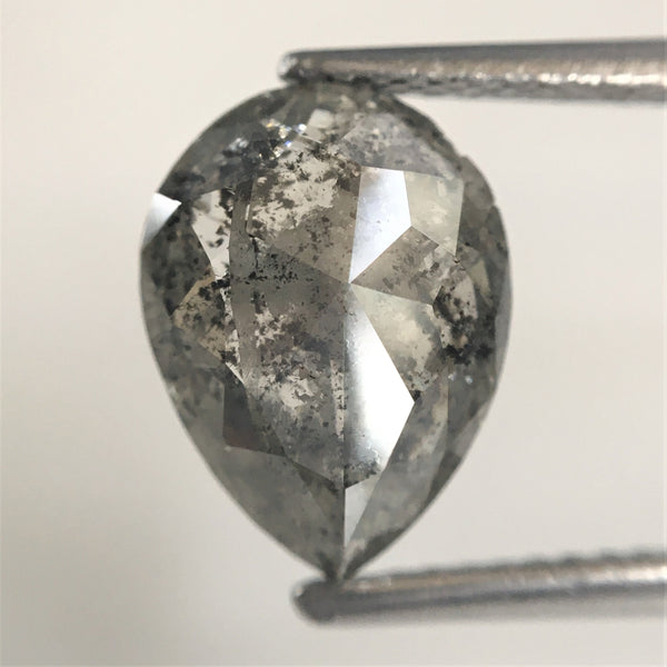 2.87 Ct Pear Shape natural loose diamond, salt and pepper diamond, 10.61 x 7.86 x 4.06 mm Full Rose-cut pear shape natural diamond SJ76-114