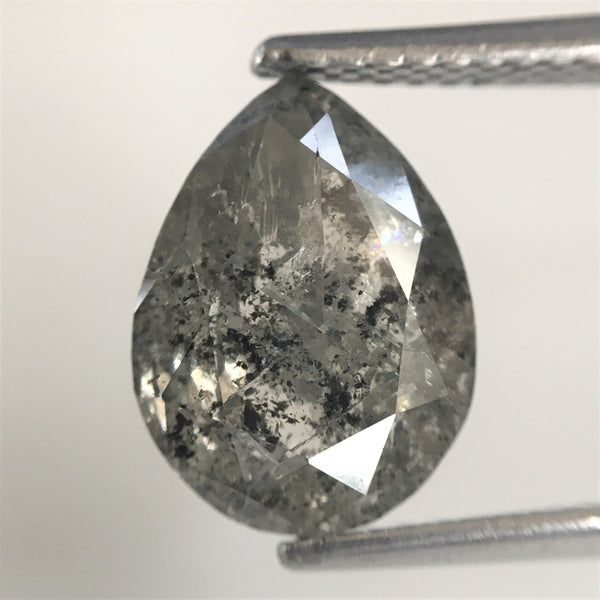 2.87 Ct Pear Shape natural loose diamond, salt and pepper diamond, 10.61 x 7.86 x 4.06 mm Full Rose-cut pear shape natural diamond SJ76-114