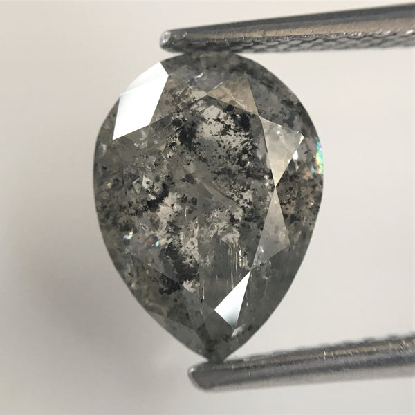 2.87 Ct Pear Shape natural loose diamond, salt and pepper diamond, 10.61 x 7.86 x 4.06 mm Full Rose-cut pear shape natural diamond SJ76-114