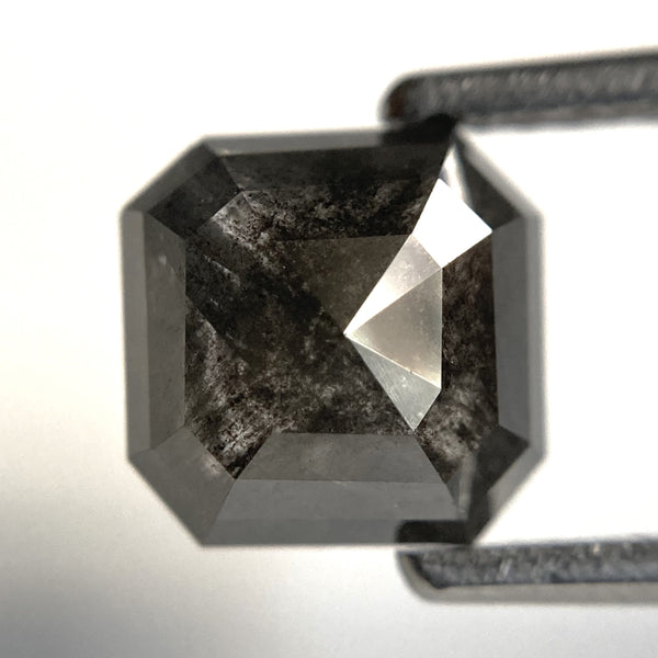 1.81 Ct Salt and Pepper Diamond, Square Emerald Shape Diamond, 7.14 mm x 7.12 mm x 3.43 mm Natural Loose Diamond, Flat back Emerald SJ87-69