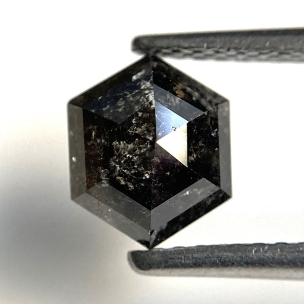 1.38 Ct Natural Loose Diamond Hexagon Shape Salt and Pepper, 7.25 mm x 6.01 mm x 3.70 mm Flat-Base Hexagonal shape Natural Diamond SJ87-80