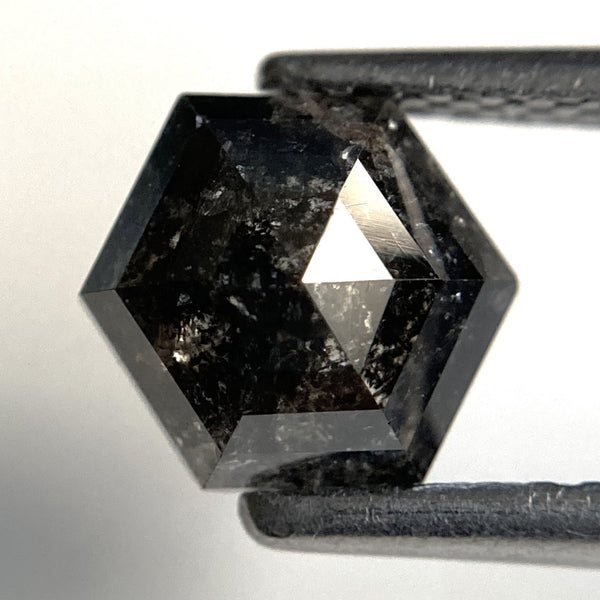 1.38 Ct Natural Loose Diamond Hexagon Shape Salt and Pepper, 7.25 mm x 6.01 mm x 3.70 mm Flat-Base Hexagonal shape Natural Diamond SJ87-80