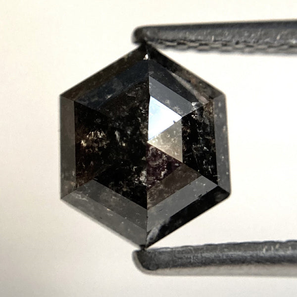 1.38 Ct Natural Loose Diamond Hexagon Shape Salt and Pepper, 7.25 mm x 6.01 mm x 3.70 mm Flat-Base Hexagonal shape Natural Diamond SJ87-80