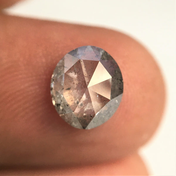 1.33 Ct Natural loose diamond Oval Shape Rose-Cut Salt and Pepper, 8.17 MM x 7.10 MM x 2.74 MM Flat-Base Oval shape natural diamond, SJ76-14