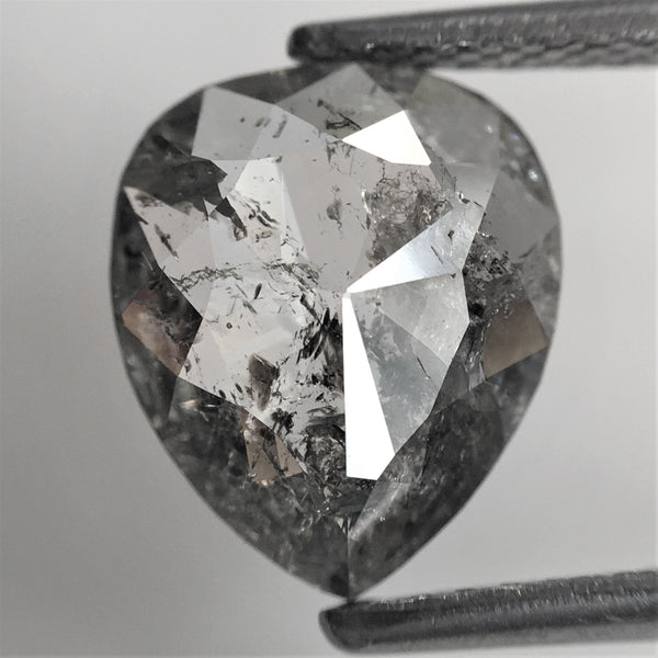 1.93 Ct Pear Shape natural loose diamond, salt and pepper diamond, 10.06 mm x 8.46 mm x 2.74 mm Rose-Cut pear shape natural diamond SJ76-56