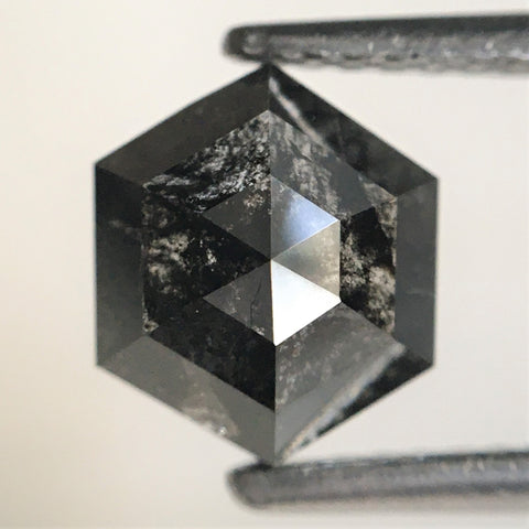 1.38 Ct Natural loose diamond Hexagon Shape Salt and Pepper, 7.78 mm x 6.66 mm x 3.18 mm Hexagonal shape natural diamond, SJ76-85