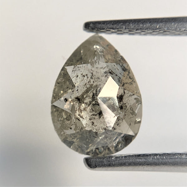 1.10 Ct Natural Diamond Pear Shape Salt and Pepper, 8.57 mm x 6.32 mm x 2.53 mm Fancy Grey Rose Cut Natural Loose Diamond SJ91/19