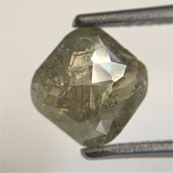 1.96 Ct Cushion Shape Greenish Yellow Natural Loose Diamond, 7.49 mm X 7.47 mm X 3.28 mm Cushion Shape Rose Cut Loose Diamond SJ91/64