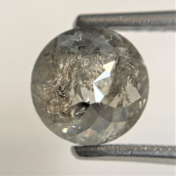 1.82 Ct Round Rose Cut Natural Diamond, 7.82 mm x 3.84 mm Fancy Grey Color Rose Cut Flat Base Natural Diamond SJ91/93