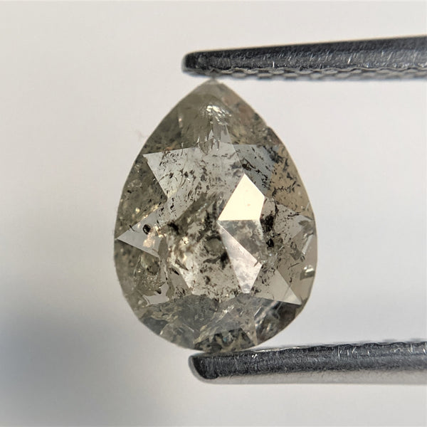 1.10 Ct Natural Diamond Pear Shape Salt and Pepper, 8.57 mm x 6.32 mm x 2.53 mm Fancy Grey Rose Cut Natural Loose Diamond SJ91/19