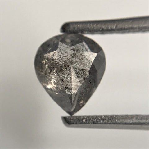 0.93 Ct Natural Loose Diamond Fancy Grey Black Rose Cut Diamond, 6.43 mm x 5.57 mm x 3.14 mm Grey Rose Cut Pear Diamond SJ91/35