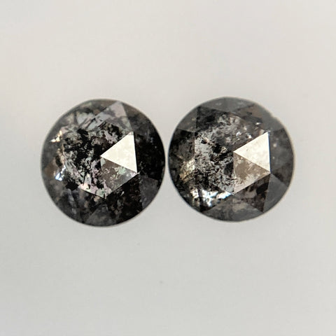 0.39 Ct Round Rose cut Natural Loose Diamond Salt and Pepper pair, 3.48 mm x 1.77 mm  Fancy grey Natural Rustic Diamond for Jewelry SJ06/103